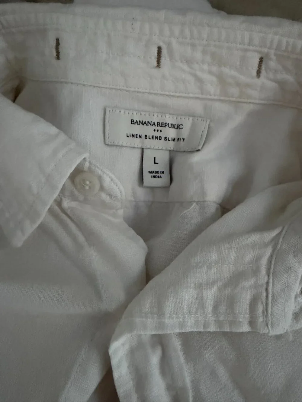 Banana Republic Slim Fit Men's White Linen Blend Long Sleeve Shirt